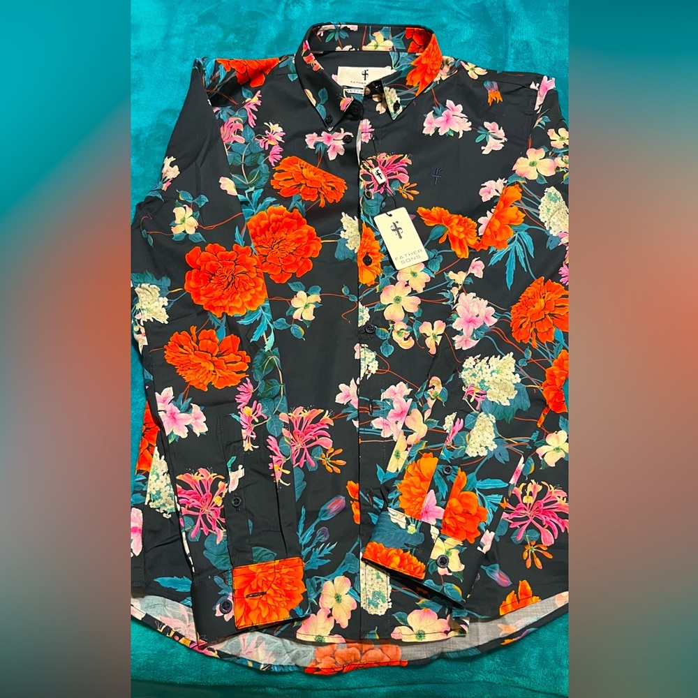 New Father Som super slim stretch navy red carnation print size medium